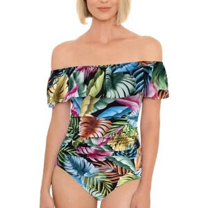 Swim Solutions Tummy-Control Off The Shoulder One Piece Swimsuit Size 12 NWT